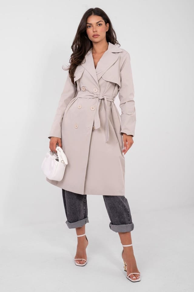 Love Lace Love Lace Women's Knee Length Double Breasted Trench Coat in Beige - 2