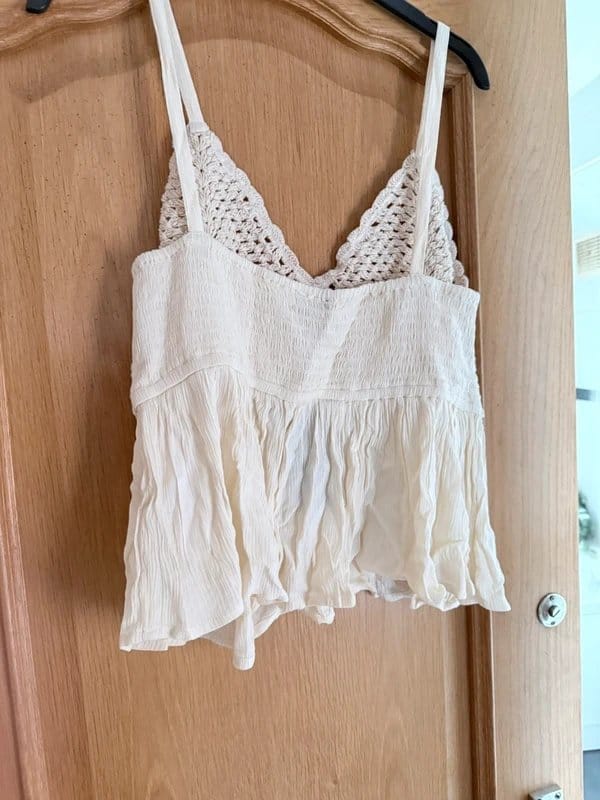 New Look Cream Crocheted Summer Top with Chiffon Bottom