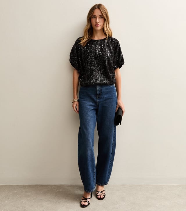 New Look Women's Black Bubble Hem Sequin Top New Look - 3