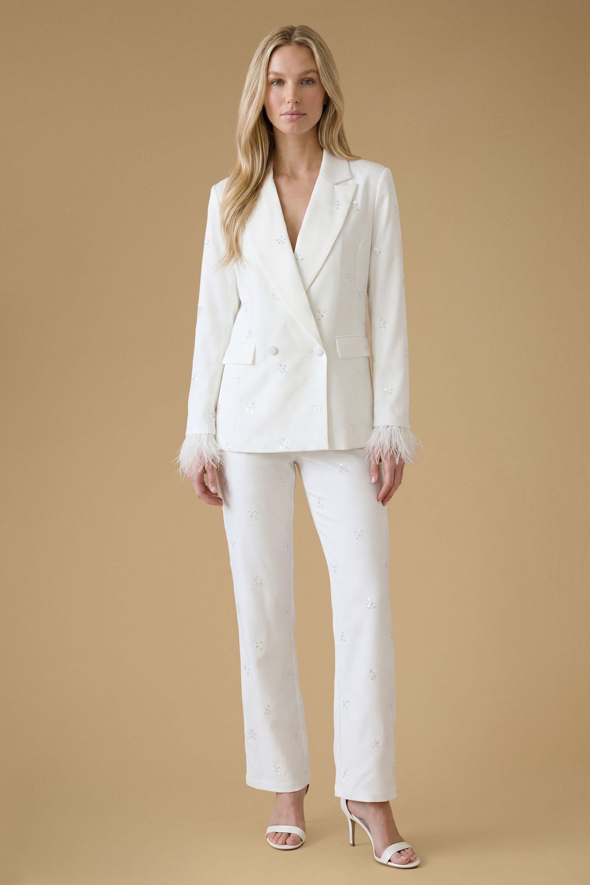 Oasis Oasis Women's Hen Feather Cuff Jewelled Blazer in Ivory - 1