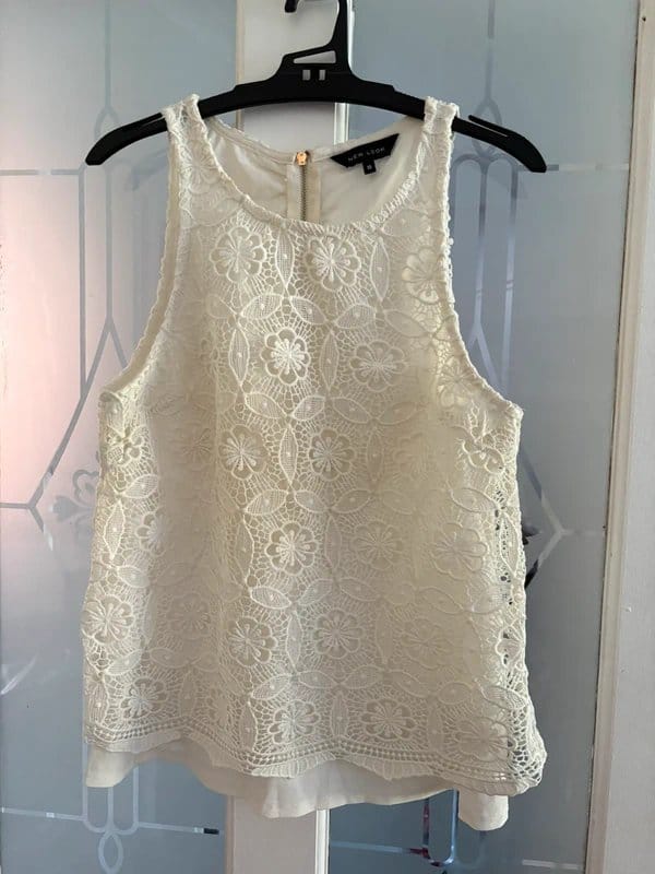New Look Cream Lace Embroidered Sleeveless Top Size 10