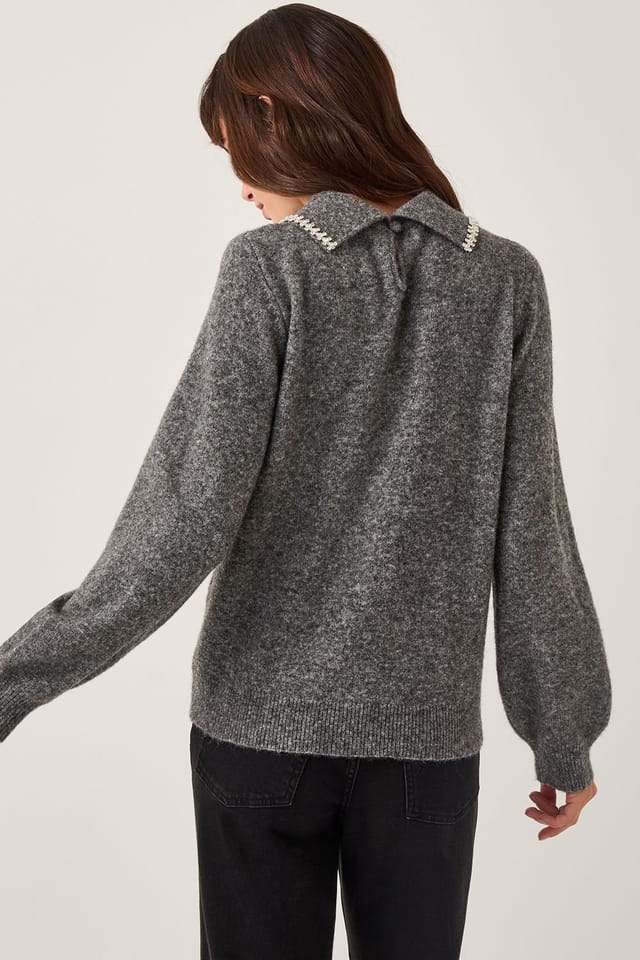 Monsoon Monsoon Women's Caryn Embellished Collar Jumper Grey - 2