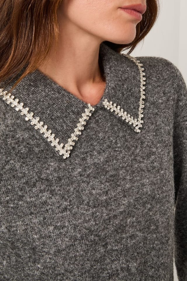 Monsoon Monsoon Women's Caryn Embellished Collar Jumper Grey - 3