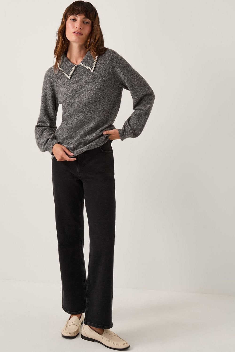 Monsoon Monsoon Women's Caryn Embellished Collar Jumper Grey - 4