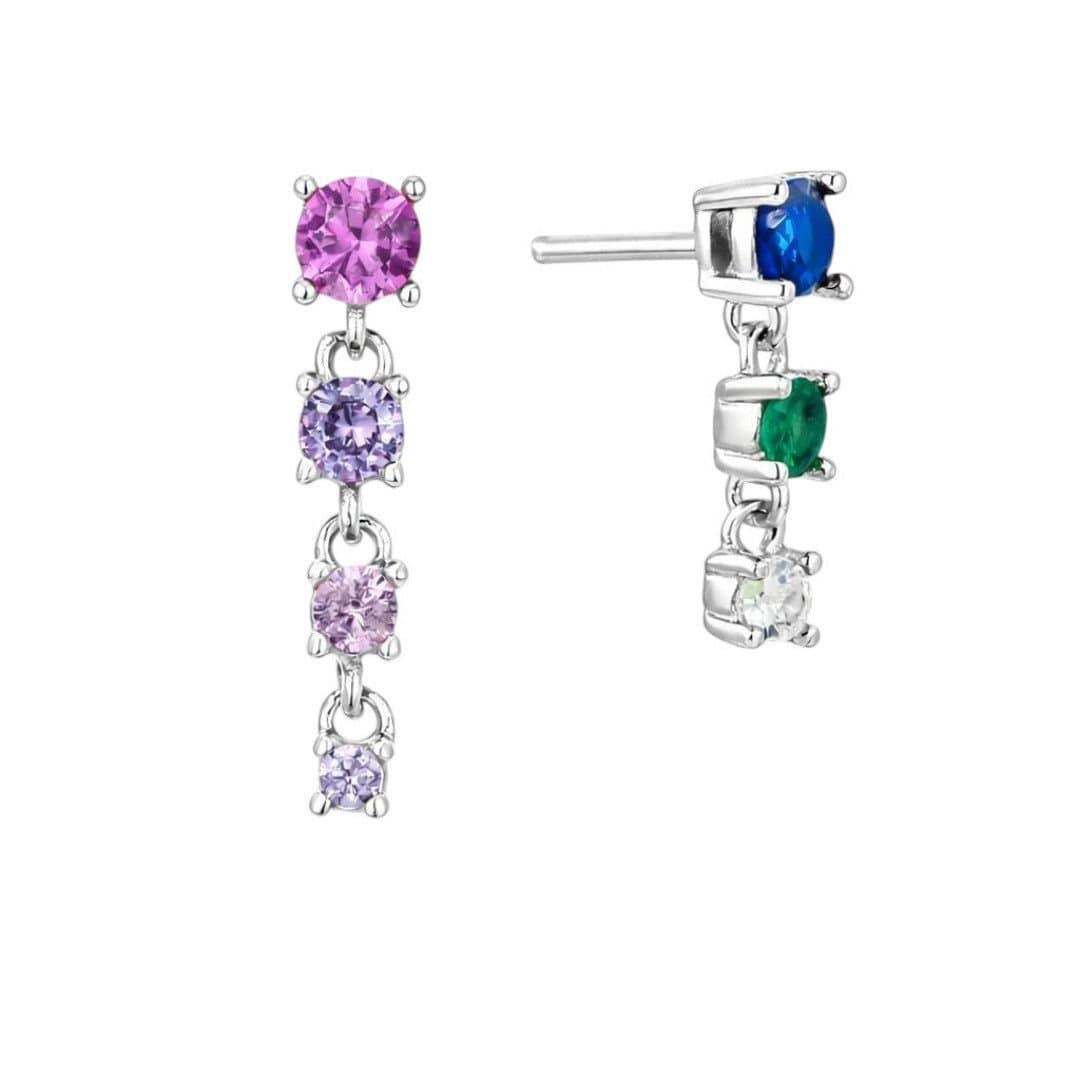 Gold Trip Gold Trip Women's Rainbow Multi Gemstone Asymmetric Earrings in Silver