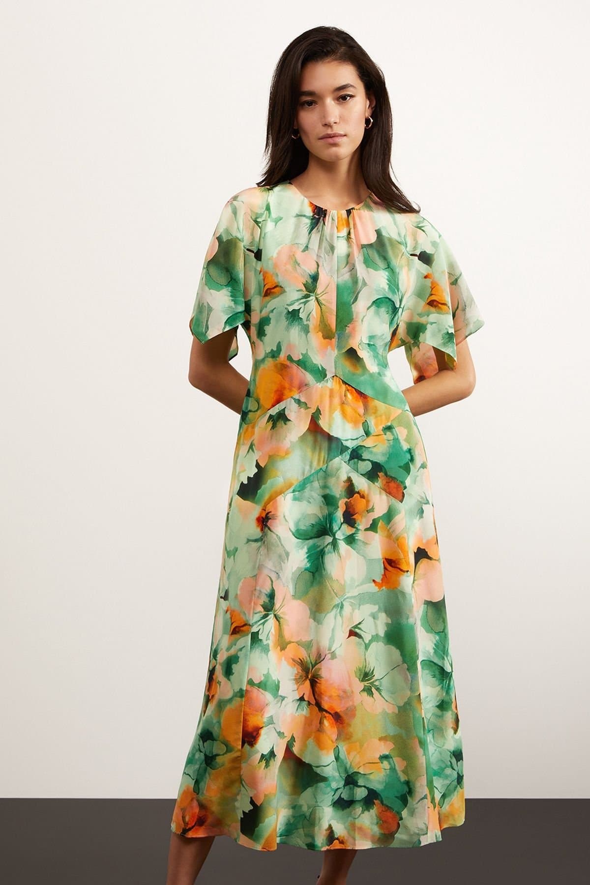 Hobbs London Hobbs London Women's Rosemoor Floral Silk Midi Dress in Green
