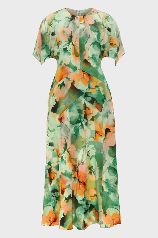 Hobbs London Hobbs London Women's Rosemoor Floral Silk Midi Dress in Green - 2