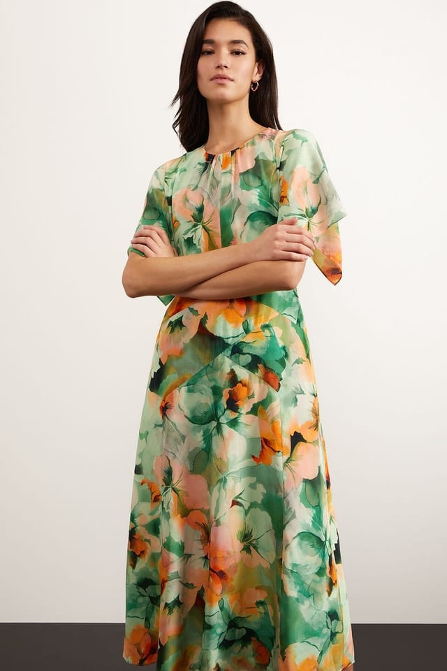 Hobbs London Hobbs London Women's Rosemoor Floral Silk Midi Dress in Green - 3