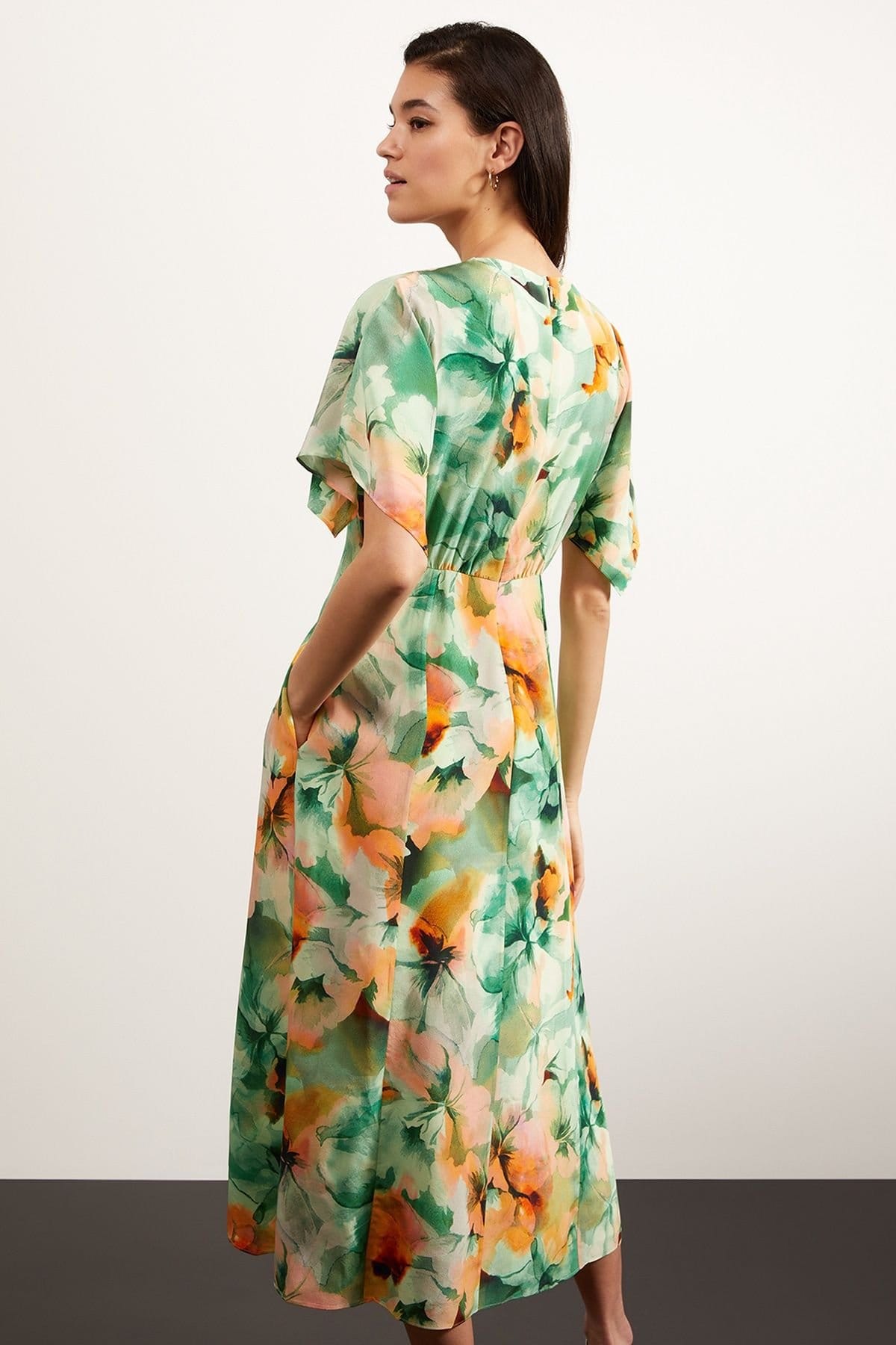 Hobbs London Hobbs London Women's Rosemoor Floral Silk Midi Dress in Green - 4