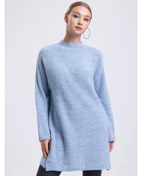 Alse Studio Alse Studio Women's Soft Oversized Long Jumper Knitted Dress in Blue