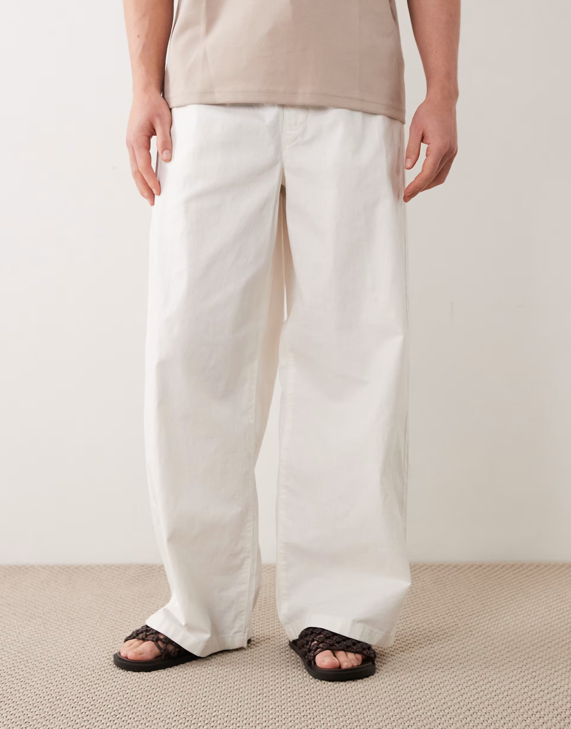 ASOS ASOS DESIGN loose linen blend trousers in white - 1
