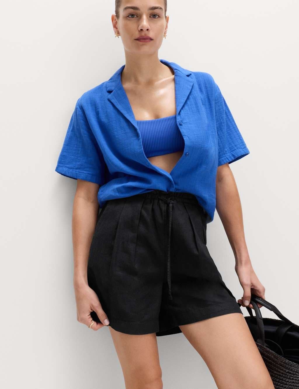 Marks & Spencer M&S Linen Rich High Waisted Shorts Black
