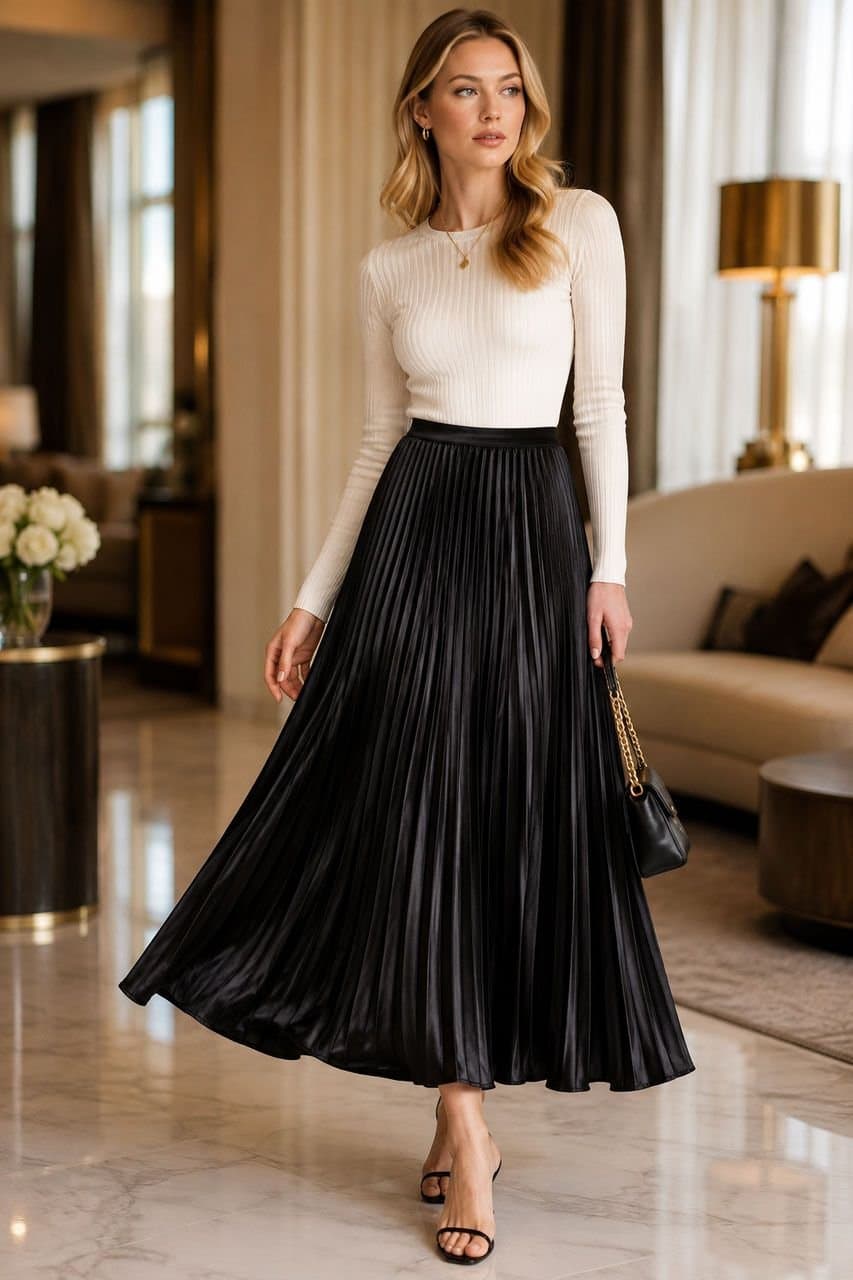 Lovii Lovii Women's Luxe Elegance Premium Pleated Maxi Skirt Black