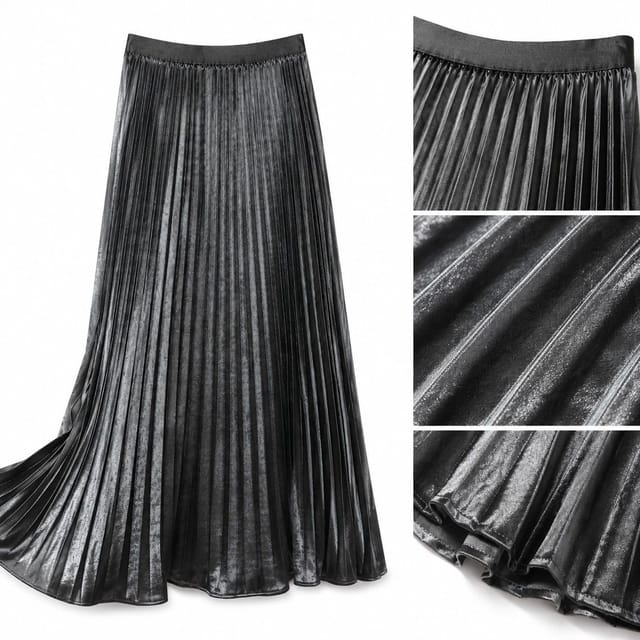 Lovii Lovii Women's Luxe Elegance Premium Pleated Maxi Skirt Black - 3