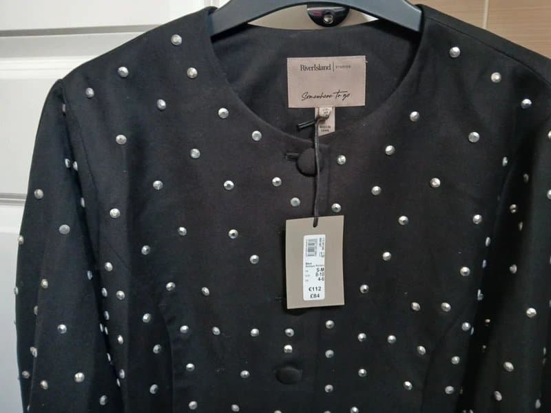 River Island Ladies River Island black Cocoon sleeve studded jacket - size S/M - new