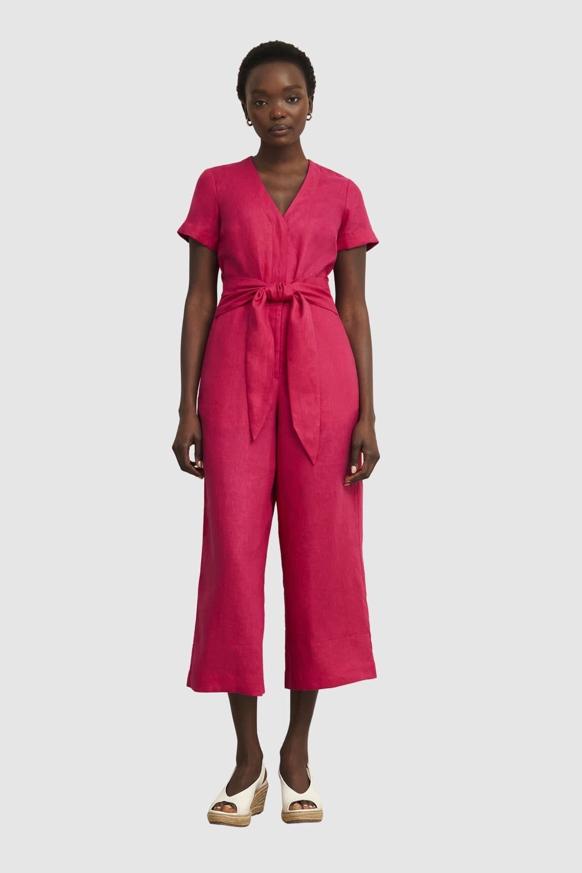 Hobbs London Hobbs London Women's Aliya Short Sleeve V-Neck Jumpsuit in Fuchsia