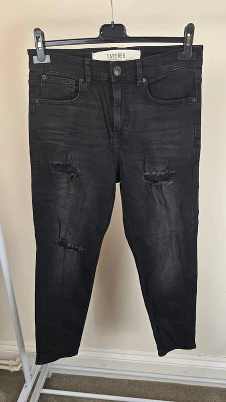 New Look New Look W30S Black Ripped Tapered Jeans