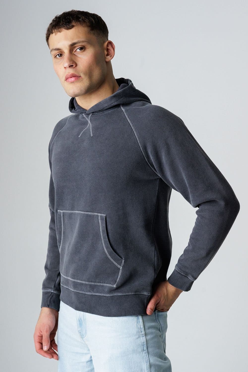 Influence Influence Men's Cotton Blend Acid Wash Hoody in Black