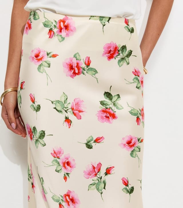 New Look Women's White Rose Print Lace Trim Midi Skirt New Look - 2