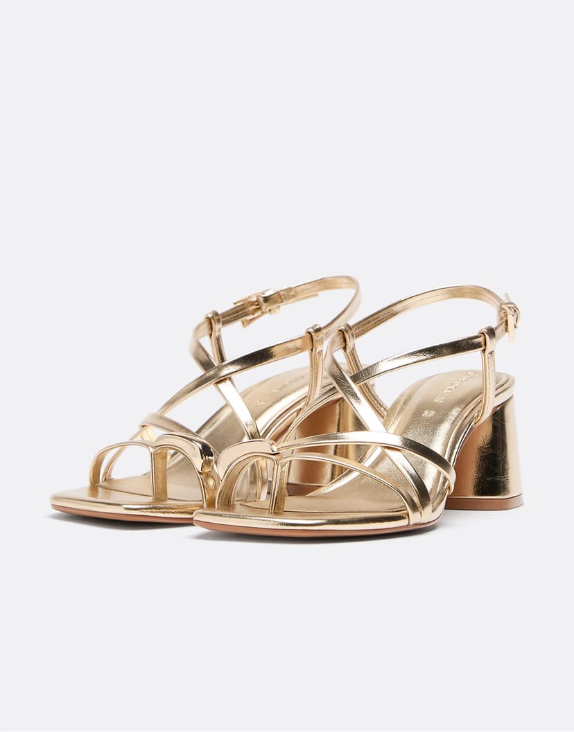 ASOS Stradivarius Heeled multi-strap sandals with detail in gold - 1
