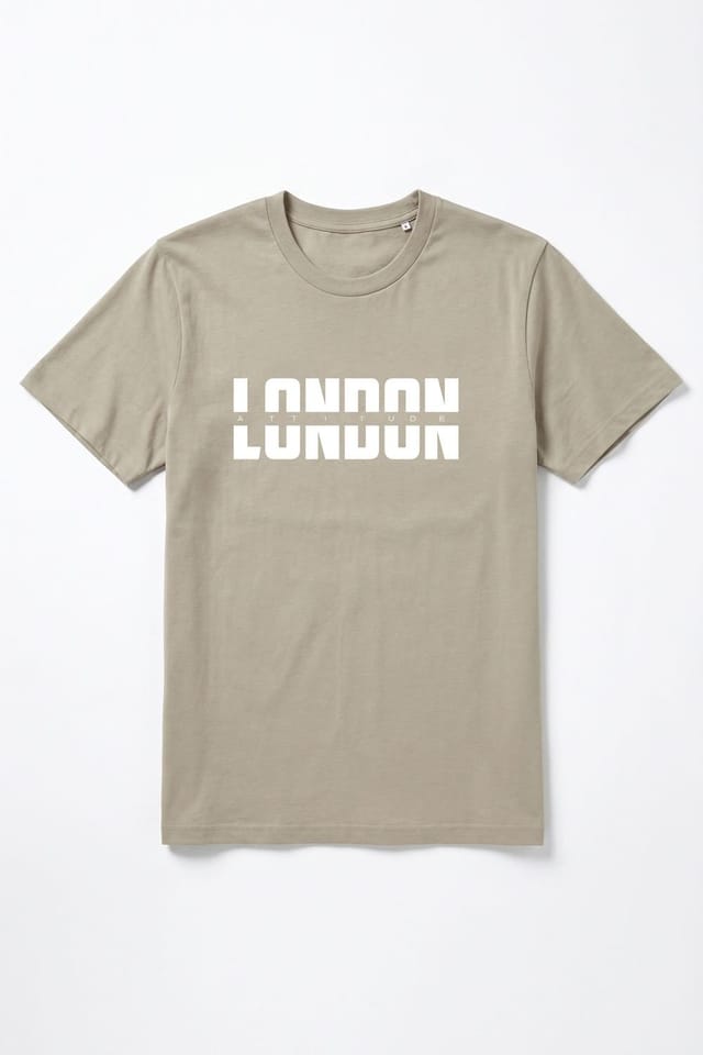 LONDON ATTITUDE LONDON ATTITUDE Men's Essential Split Graphic Premium Cotton T-Shirt in Light Stone - 2