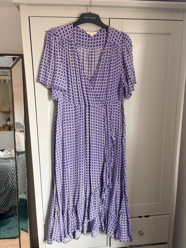 Marks & Spencer M&S Per Una Lilac Wrap Midi Dress UK 18 | Ruffle Hem Floral Wedding Guest