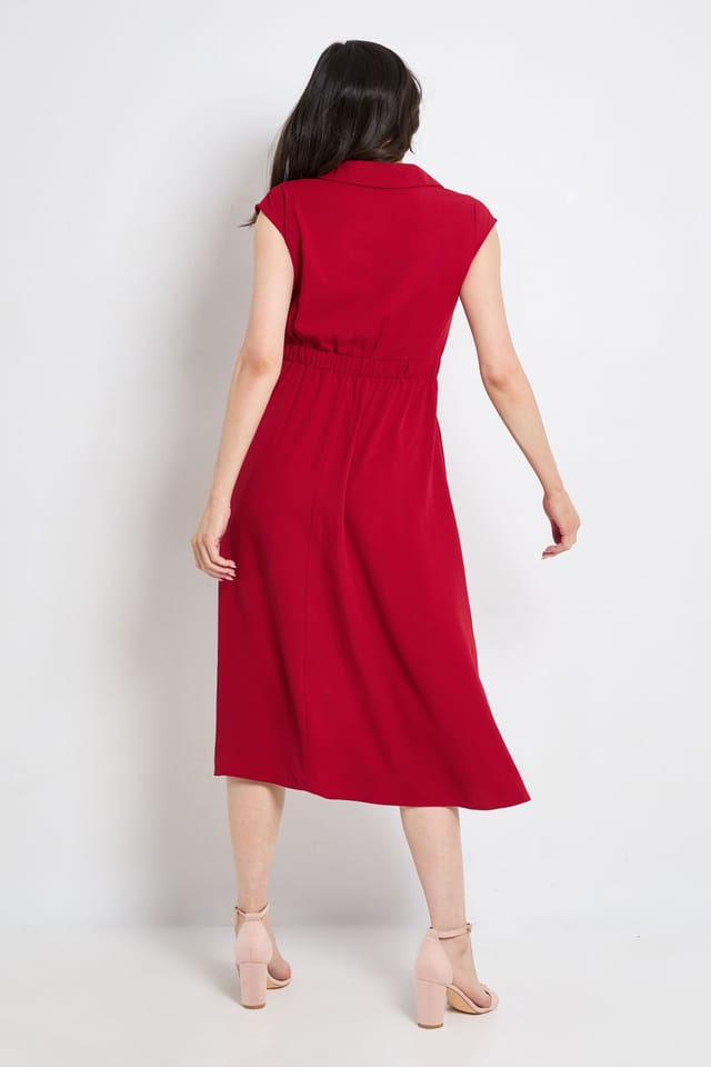 Principles Principles Women's Collared Button Detail Fit & Flare Dress in Dark Red - 3