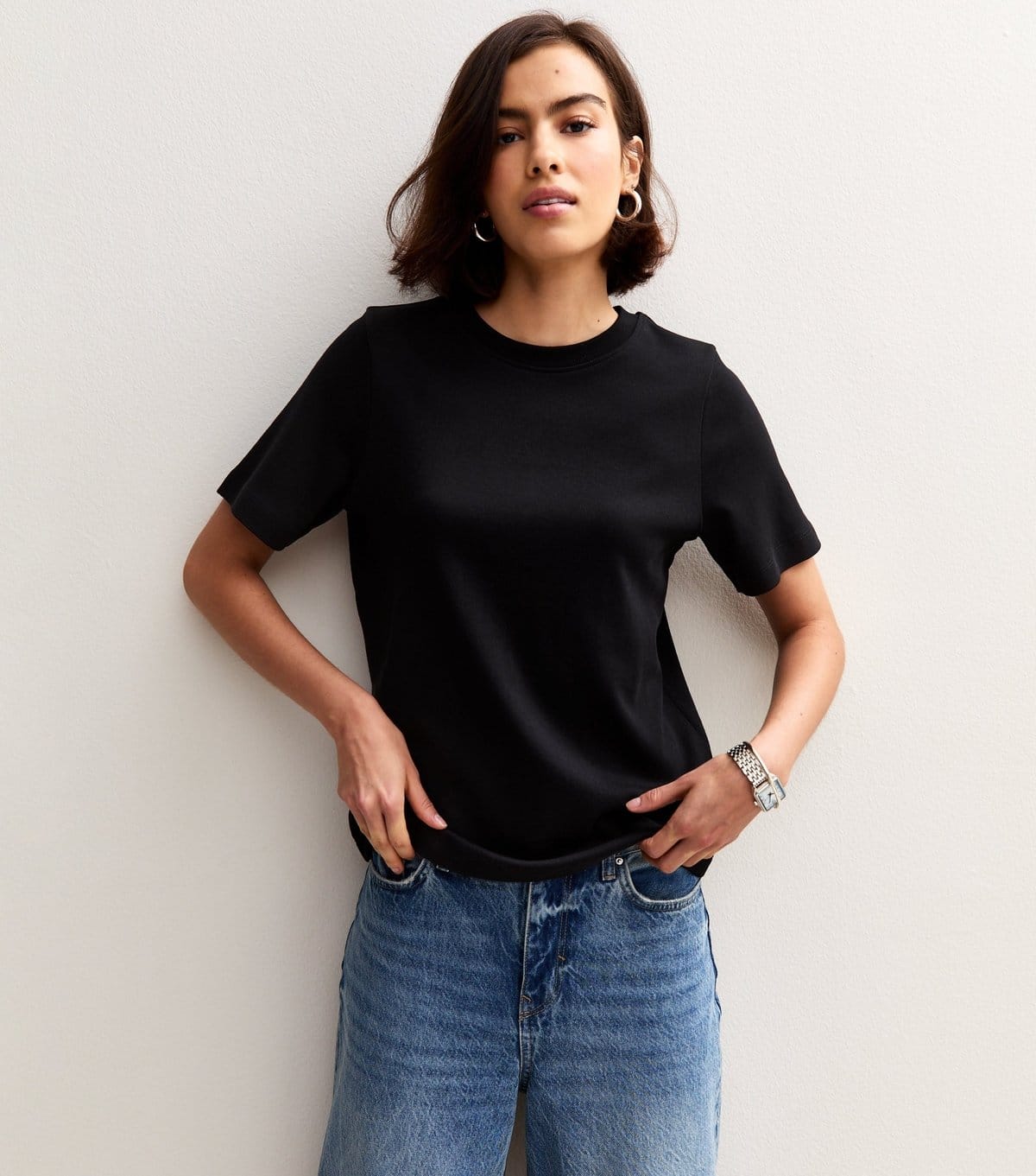 New Look Women's Premium Black Heavyweight Cotton Relaxed T-Shirt New Look - 1