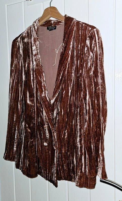 Topshop Ladies Topshop Dusky Pink Crushed Velvet Relaxed Blazer Uk Size 12