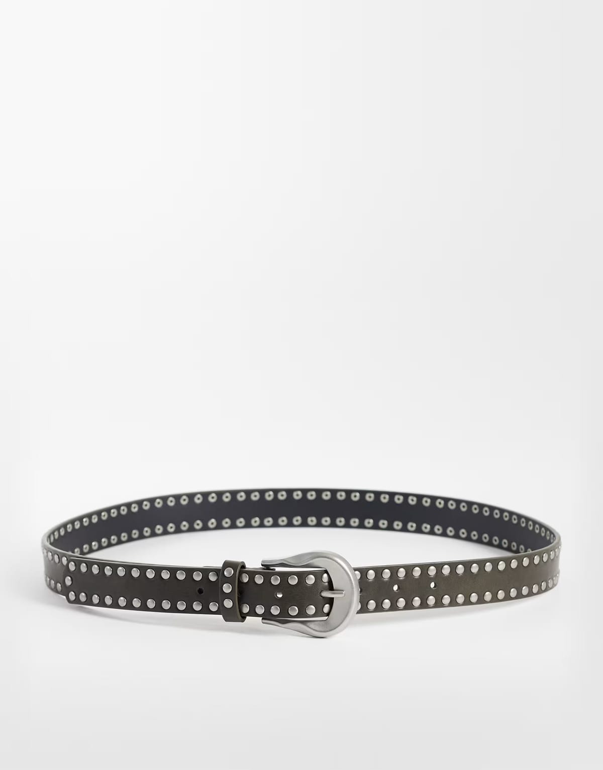 ASOS ASOS DESIGN wave molten buckle studded faux leather belt in taupe - 1