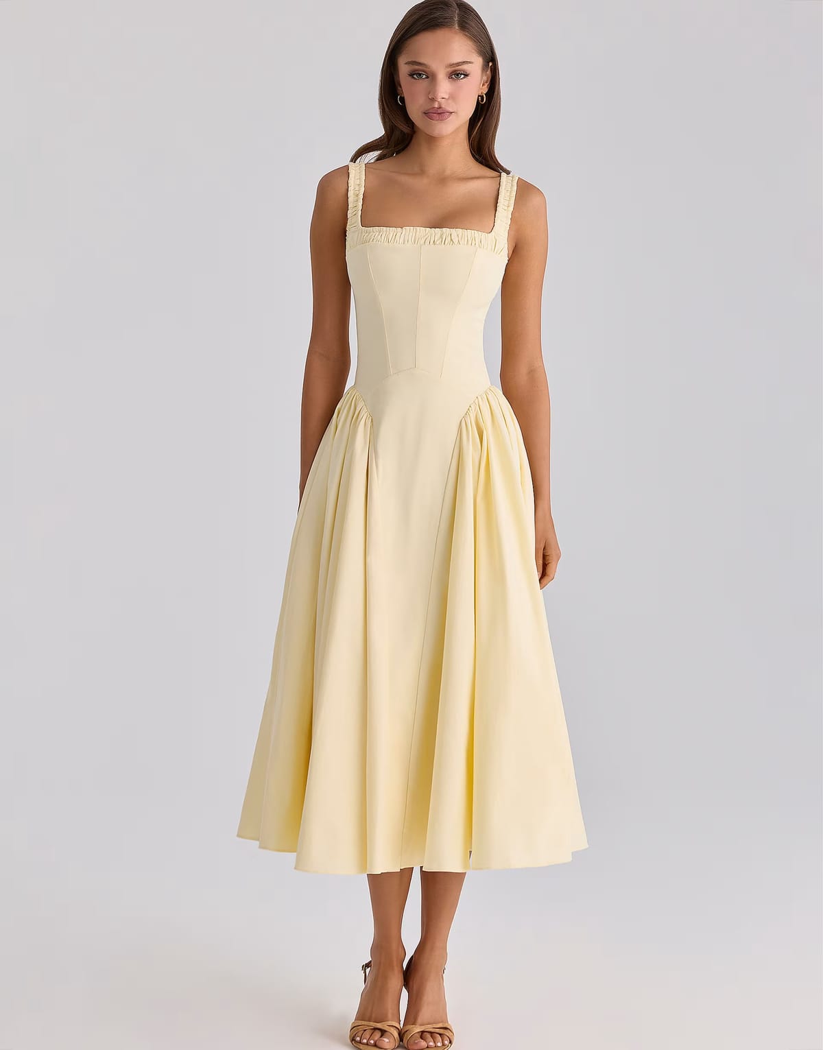ASOS House of CB Dorothy lemon cotton midi sundress in lemon - 1