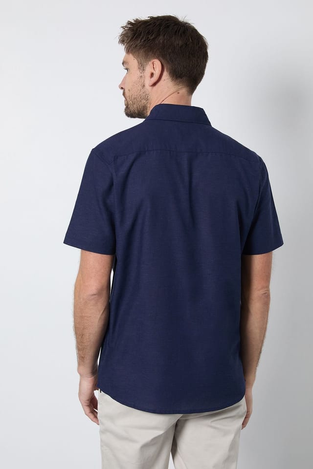 Burton Burton Men's Navy Linen Blend Short Sleeve Shirt - 3