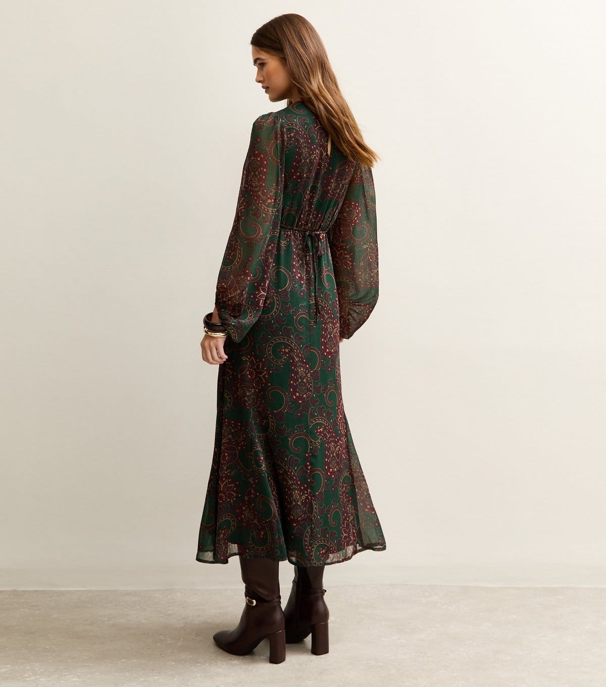 New Look Women's Dark Green Paisley Long Sleeve Midi Dress New Look - 4