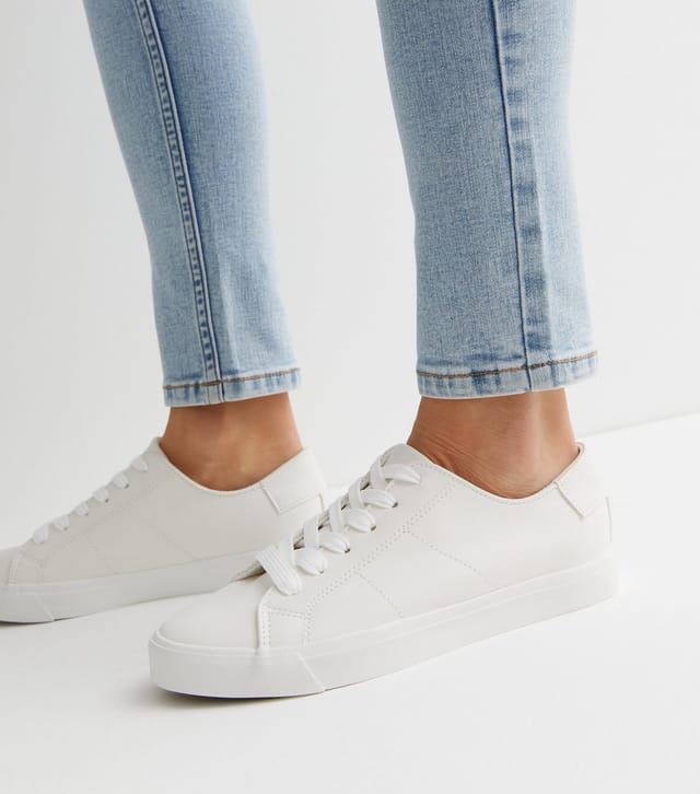 New Look Women's White Leather-Look Lace Up Trainers Vegan New Look - 2