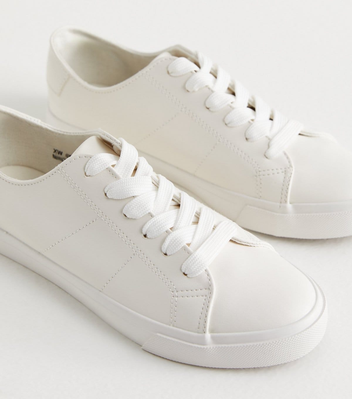 New Look Women's White Leather-Look Lace Up Trainers Vegan New Look - 4