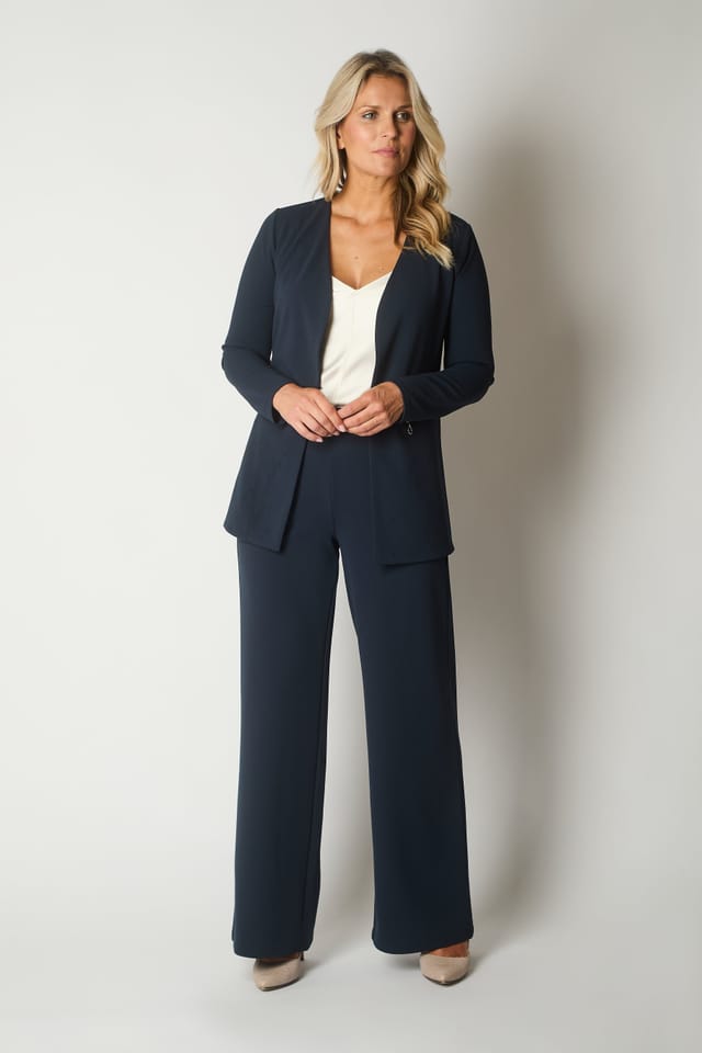 SOLO SOLO Women's Blazer with Decorative Zip Pockets in Navy - 2