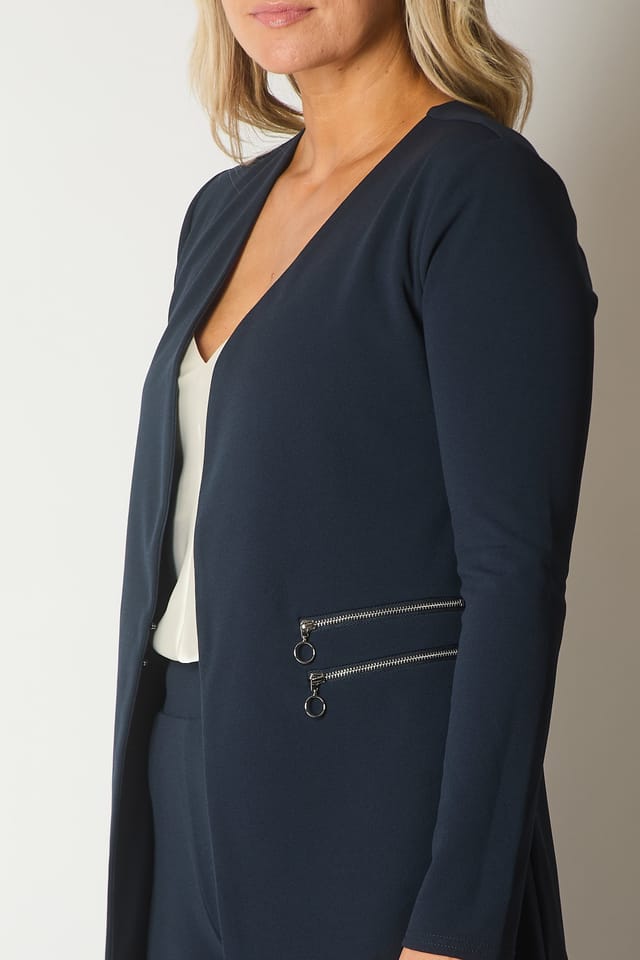 SOLO SOLO Women's Blazer with Decorative Zip Pockets in Navy - 3