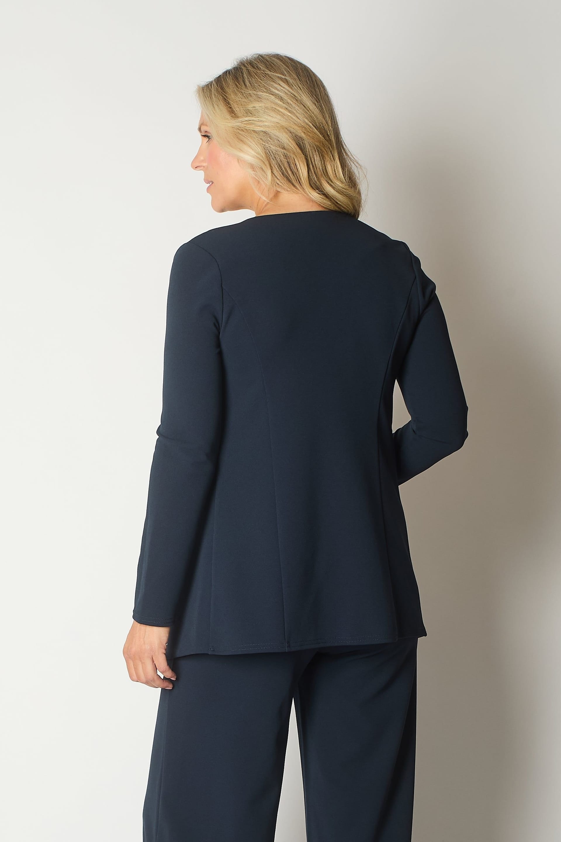 SOLO SOLO Women's Blazer with Decorative Zip Pockets in Navy - 4
