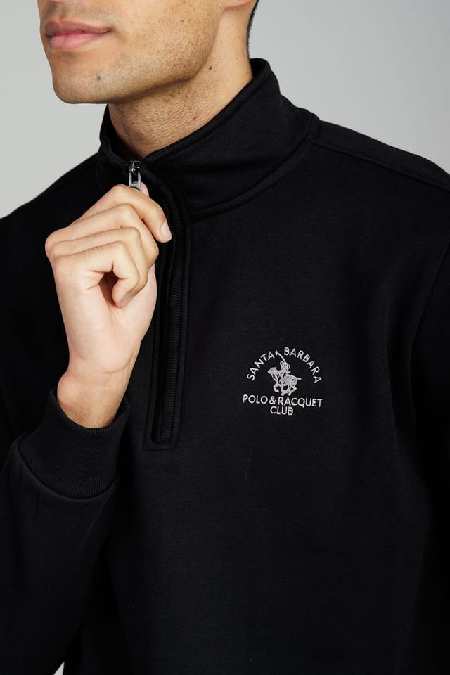 Santa Barbara Polo & Racquet Club Santa Barbara Polo & Racquet Club Men's 1/4 Zip Cotton Rich Funnel Neck Sweatshirt in Black - 3