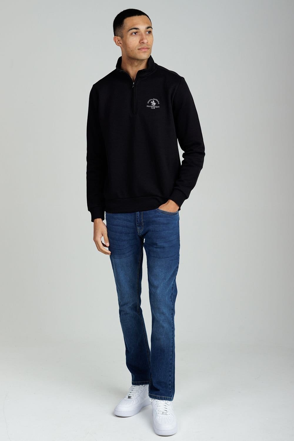 Santa Barbara Polo & Racquet Club Santa Barbara Polo & Racquet Club Men's 1/4 Zip Cotton Rich Funnel Neck Sweatshirt in Black - 4