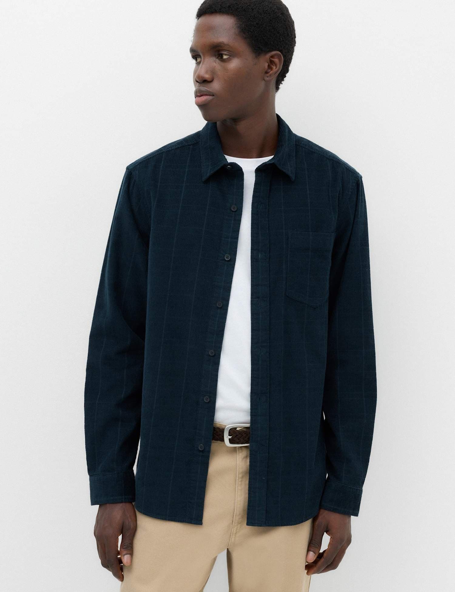 Marks & Spencer M&S Regular Fit Checked Corduroy Shirt Navy