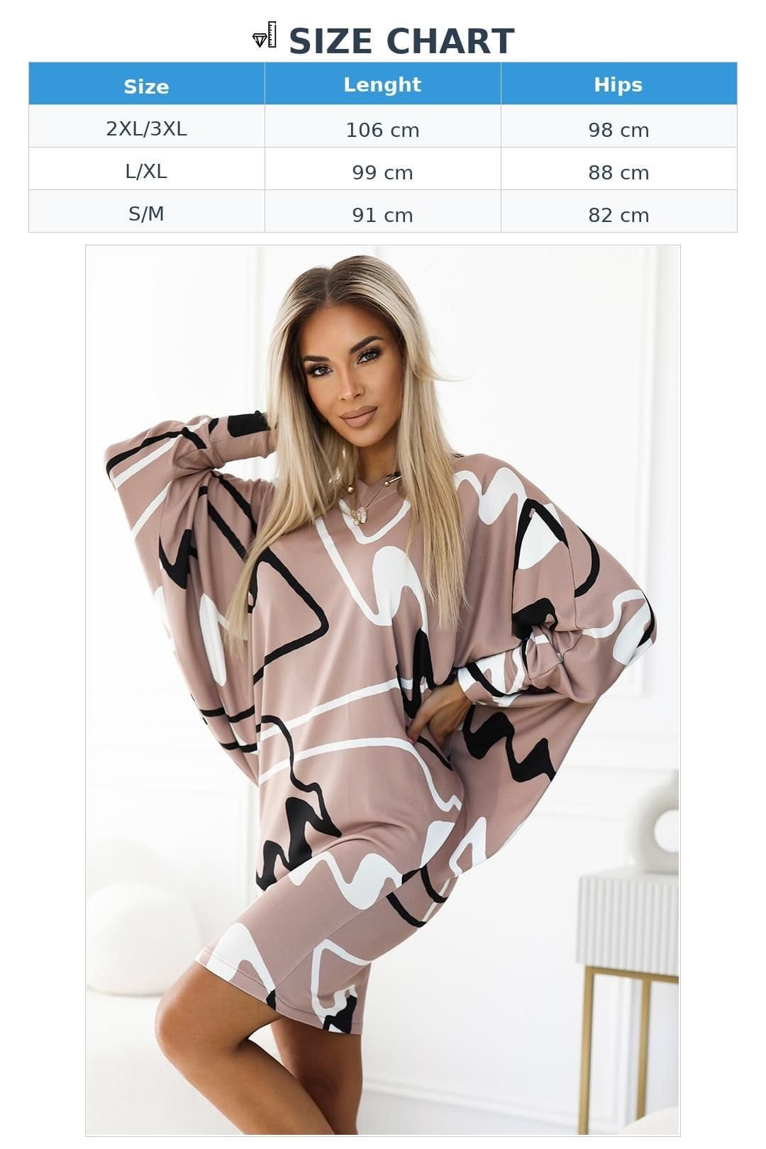 Love Lace Love Lace Women's Beige Print Batwing Sweater Dress for Evening - 4