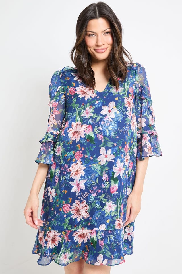 Wallis Wallis Women's Floral Print Ruffle Shift Dress in Navy - 2