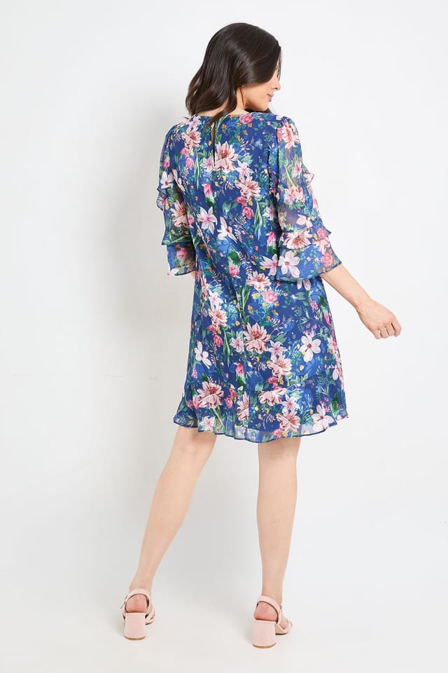 Wallis Wallis Women's Floral Print Ruffle Shift Dress in Navy - 3