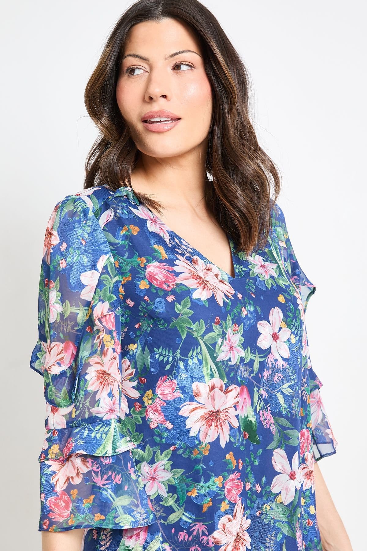 Wallis Wallis Women's Floral Print Ruffle Shift Dress in Navy - 4