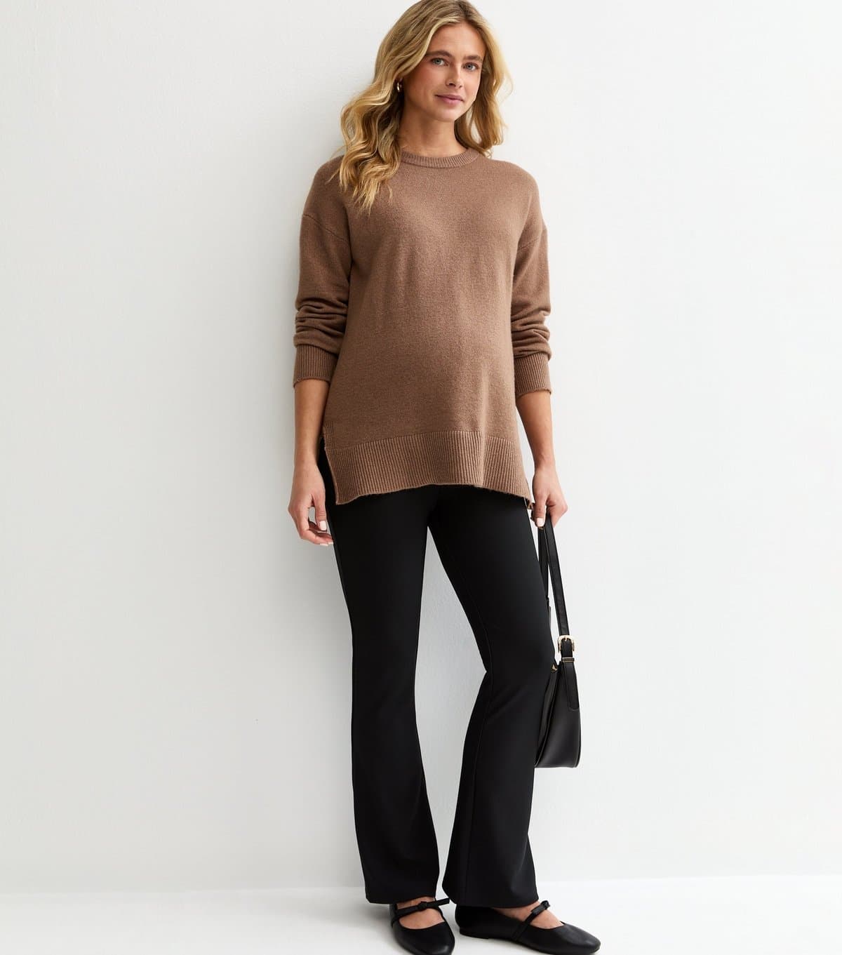 New Look Women's Maternity Black Ribbed Flared Trousers New Look