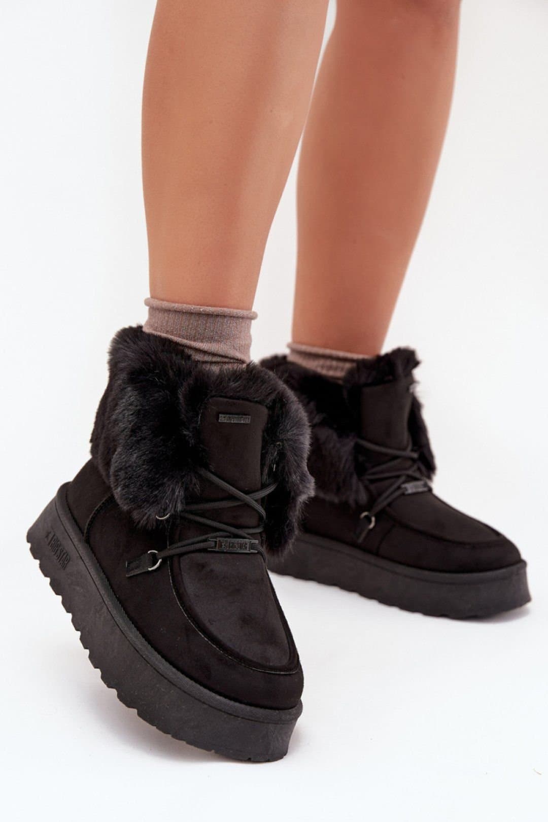 Love Lace Love Lace Women's Snow Boots Waterproof Suede Platform with Faux Fur Lining in Black