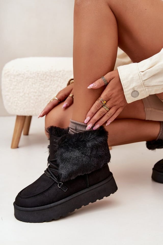Love Lace Love Lace Women's Snow Boots Waterproof Suede Platform with Faux Fur Lining in Black - 3