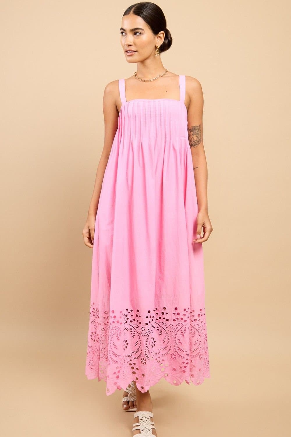 Little Mistress Little Mistress Pink Embroidered Hem Midi Dress