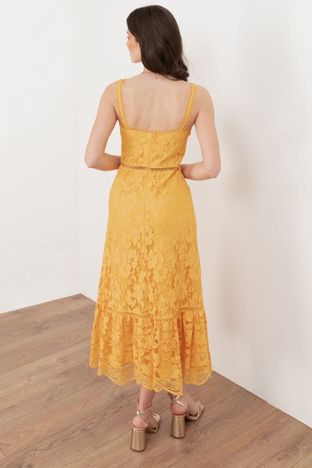 Maya Deluxe Maya Deluxe Women's Lace Cami Midi Dress in Yellow - 2